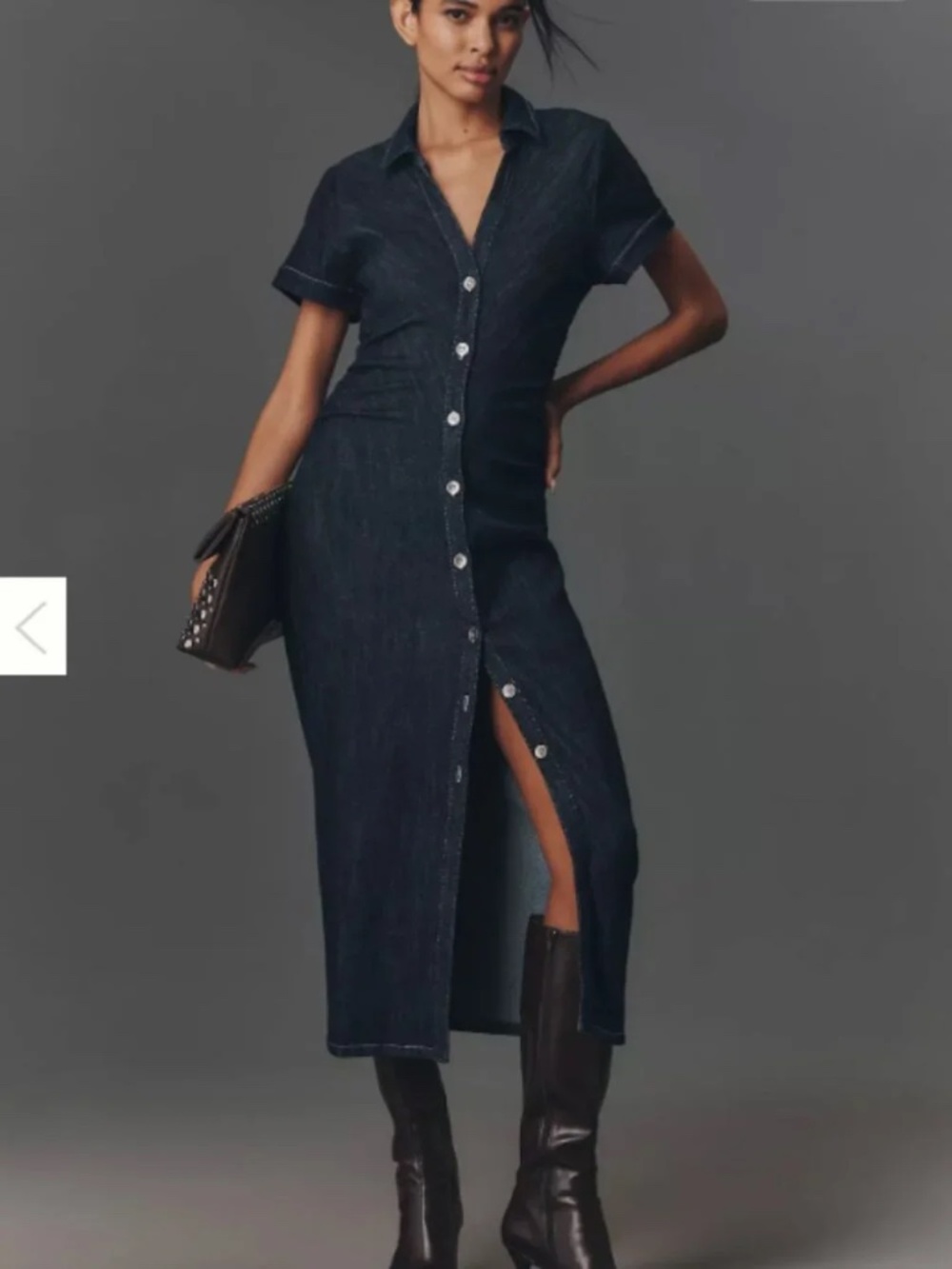 Anthropologie Greer Denim Midi Shirtdress by Pilcro in Midnight Wash Denim - Picture 3 of 9